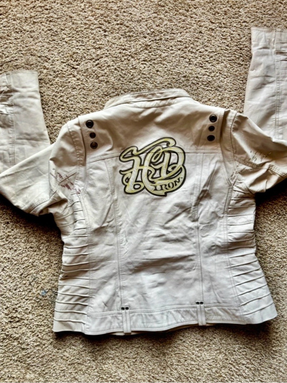 Harley-Davidson Women’s Goatskin Leather Jacket Cream W1 Embellished Back